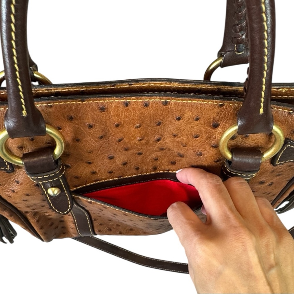 Dooney & Bourke Vintage Florentine Ostrich Medium Satchel in Cognac Brown w/ COA - Picture 8 of 13